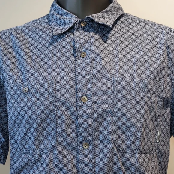 Merrell Blue Patterned Button-Up Shirt Short Sleeve - Picture 1 of 11